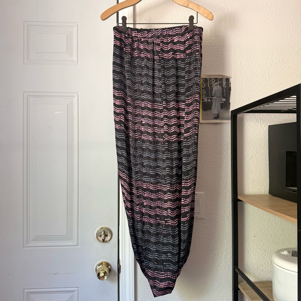 RUJUTA SHETH black pink purple striped cupro pull on midi maxi skirt‎